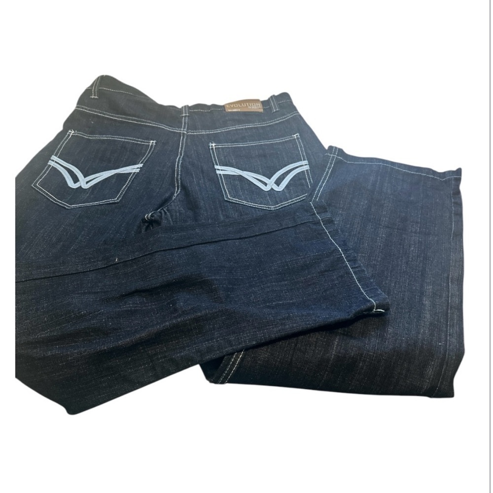 Blue Bootcut Jeans with Decorative Stitching